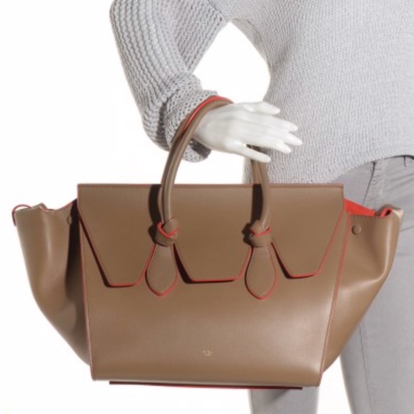 Celine Handbags - CELINE Large Tie Knot Tote Beige w/ Orange Trim